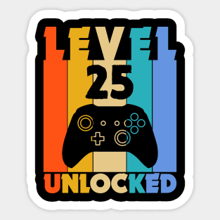 Level 25 Unlocked Funny Video Gamer Birthday Novelty T-Shirt Sticker